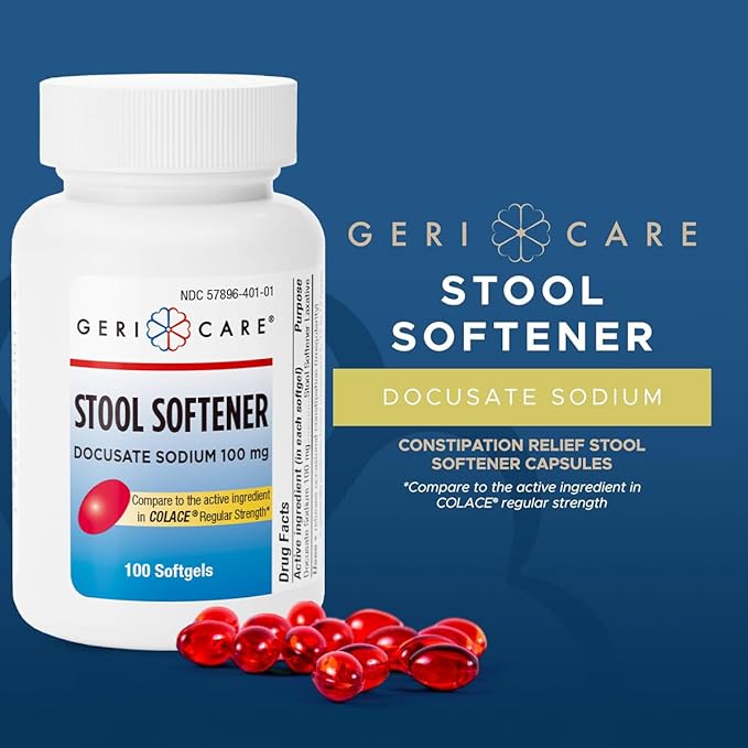 Docusate Sodium Stool Softener - 100mg Gentle Stimulant Laxative Softgels for Men & Women- Constipation Relief - Adults Daily Bowel Movement Laxative