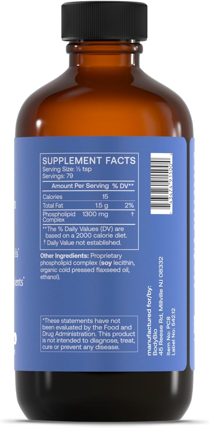 BodyBio Brain Supplement 8 oz - Pure Phospholipid Complex for Healthy Aging | Nootropics Booster | Enhance Focus, Memory, Cellular Repair Phosphatidylcholine for Increased Bioavailability