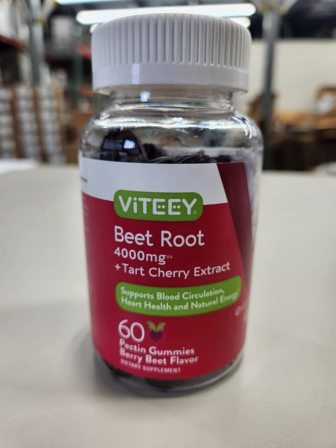 Viteey Beet Root Gummies 4000mg with Tart Cherry - for Healthy Blood Pressure Support - Vegan, Gelatin Free, Gluten Free - Tasty Chewable Berry Beet Flavored Gummy