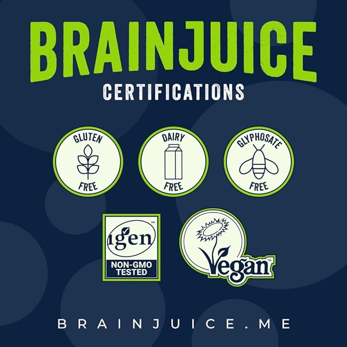 BrainJuice Brain Support Shot, Gluten Free Supplement Shots for Energy & Focus, Healthy Drinks with Alpha GPC, Vitamin B & Organic Green Tea Extract Caffeine, Classic, 2.5 fl oz, 12 Pack