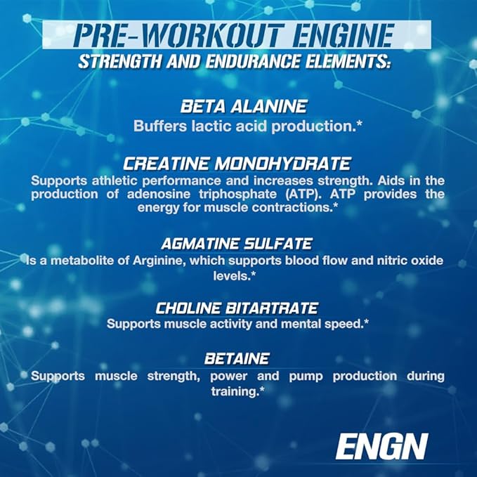 Evlution EVL Intense Pre Workout with Creatine - ENGN Energizing Pre Workout for Men Powder Drink for Lasting Energy Focus and Recovery - with Beta Alanine Caffeine and L Theanine - Blue Raz