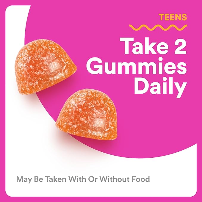 SmartyPants Teen Girl Multivitamin Gummies - Improved Formula: Omega 3 (DHA/EPA), Vitamin C, D3, B12, Vitamin A, K & Zinc, Biotin to Support Hair, Skin & Nails, Gluten Free, 60 Count (30 Day Supply)