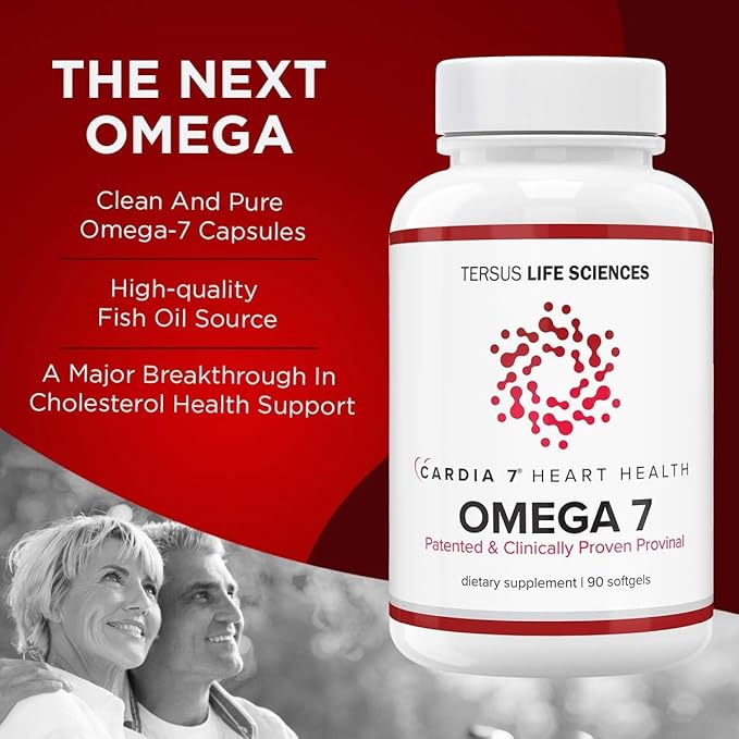 Cardia 7 Heart Health Omega 7 - Containing Patented Provinal Purified Omega 7 Fatty Acids - No Fish Taste or Burp-Back - 30ct Soft Gels