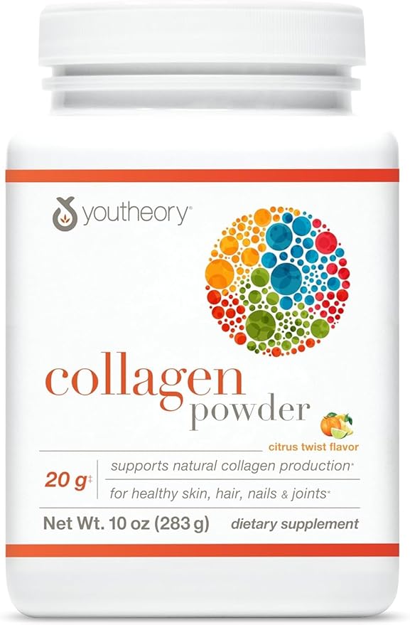 Youtheory Collagen Powder - Premium Collagen Supplement with Vitamin C & Biotin - Healthy Hair, Nails, Skin & Joints* - Hydrolyzed & Highly Absorbable - Dairy, Soy & Gluten Free - Citrus Twist - 10 oz