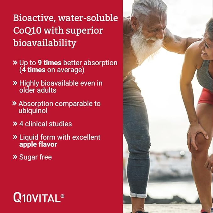 Q10Vital CoQ10 100 mg Liquid | Superior Absorption – Up to 9 Times Better Absorption | Strong Antioxidant for Heart Health, Energy Production, Anti-Aging, and Skin Health | Sugar-Free | Apple Flavor