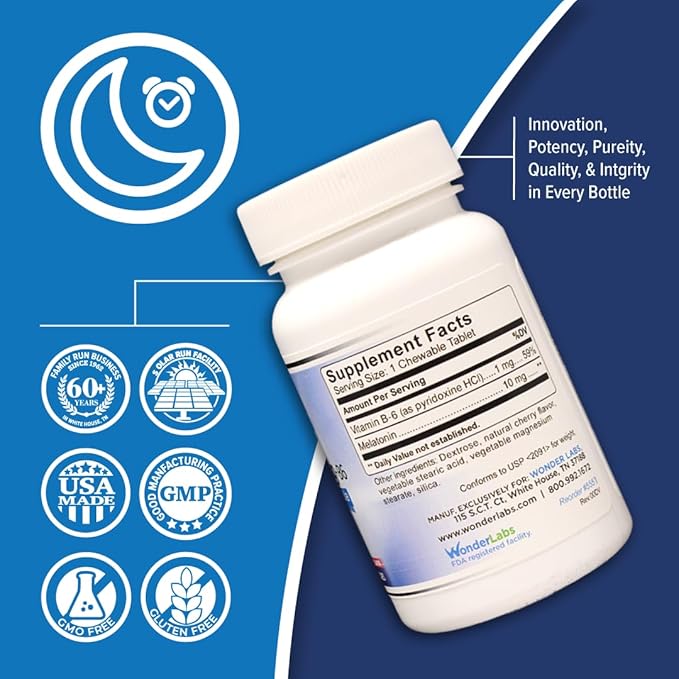 Chewable Melatonin 10mg + B6 Fast Dissolve Helps You Fall Asleep Faster, Stay Asleep Longer 200 Count