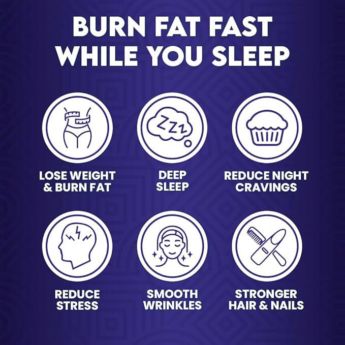 Night Collagen Burn, Nighttime Fat Burner & Weight Loss Support, Natural Deep Sleep SuperLatte, Appetite Suppressant, Skin, Hair, Nails & Joints Support, Superboost 30 Servings