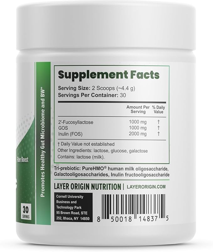 Layer Origin Constipiotic Prebiotic Fiber to Ease Bowel Movement and Support Regularity - 4.4 g Per Serving - HMO 2'FL, GOS, Inulin FOS - 30-Day Supply - Unflavored, No Taste, Dissolve Easily