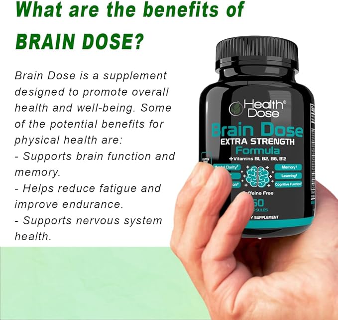 Brain Dose Premium Nootropics - Caffeine-Free Extra Strength Formula for Men & Women - Supports Brain Health, Cognitive Focus & Memory Retention, Pack of 3.