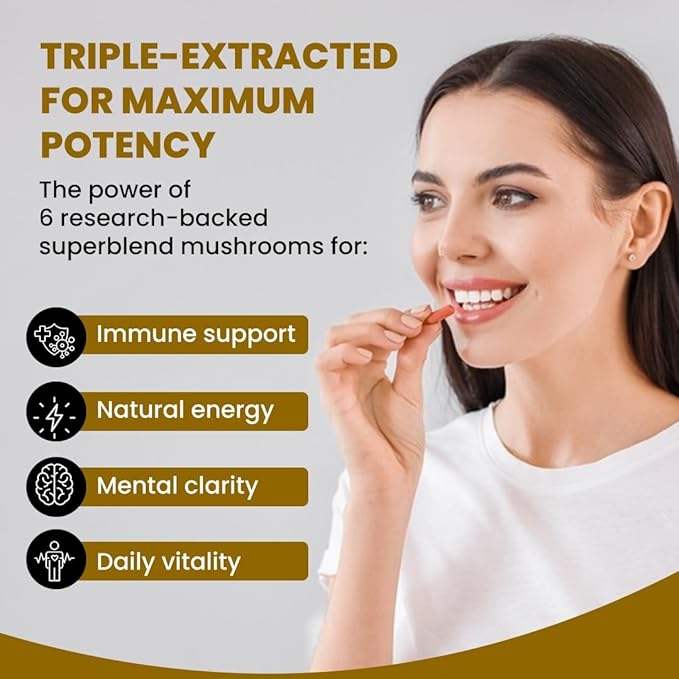 ROOTED Active's Mushroom Complex - Ayurveda Lions Mane, Reishi, Cordyceps, Chaga, Turkey Tail, Shiitake and Tremella - 1000 MG (60 Capsules, 30 Day Supply)