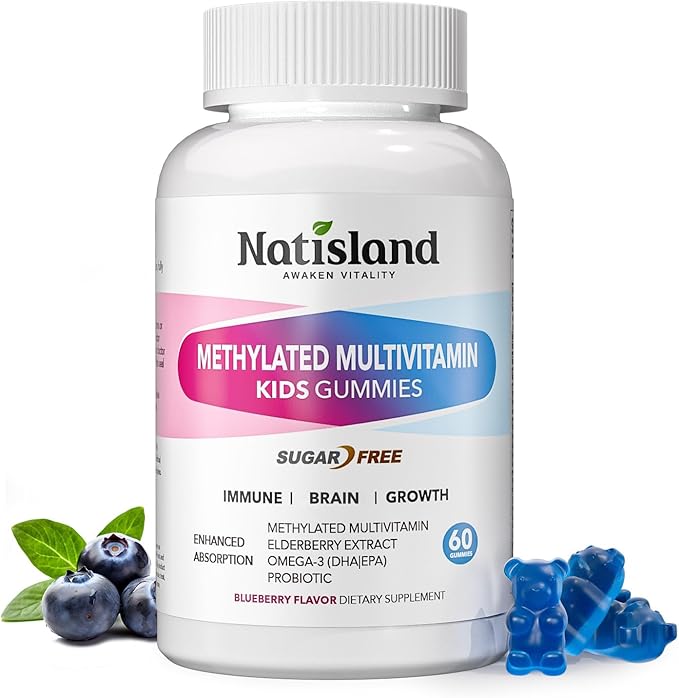 Kids Methylated Multivitamin - Chewable Multivitamin for Kids & Teens 4+, With L Methylfolate, Vegan Omega-3, Zinc, Probiotics & Elderberry, Immune Support, Brain Health, MTHFR Supplement, Sugar-Free