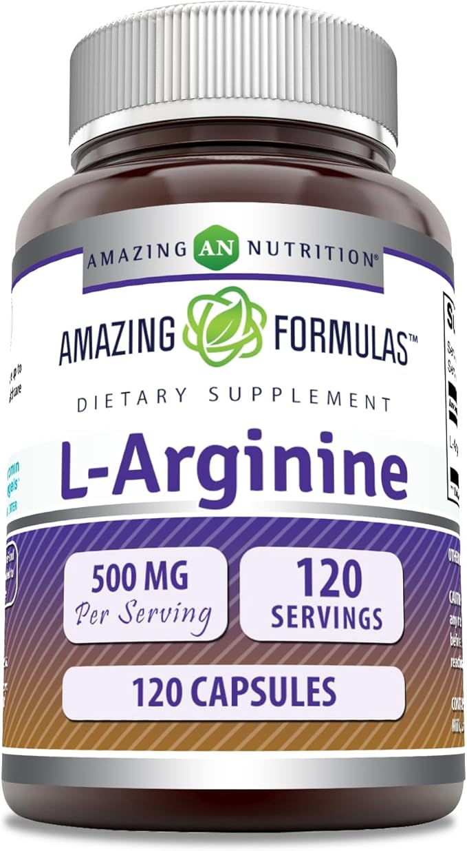 Amazing Formulas L-Arginine Supplement | 500 Mg Per Serving | Capsules | Amino Acid Supplement for Men & Women | Non-GMO | Gluten Free | Made in USA (120 Count)