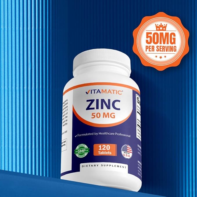 Vitamatic Zinc 50mg as Zinc Gluconate - Immunity Boosting Supplement 120 Tablets