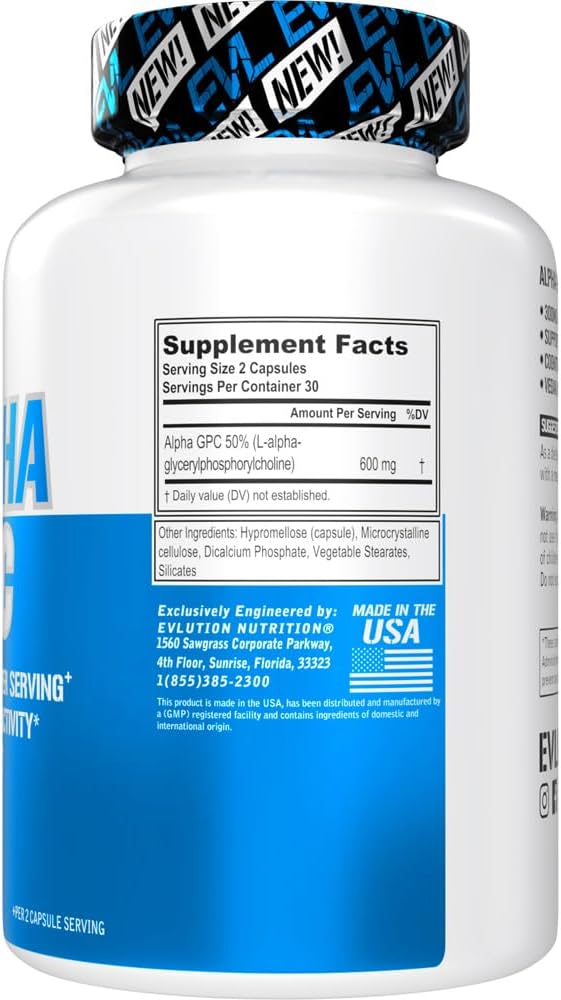 Nootropic Alpha GPC Choline Supplement - Alpha GPC 600 mg Nootropics Brain Support Supplement Acetylcholine Precursor and Mood Booster - EVL Nutrition for Memory and Focus Support
