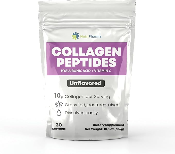 Collagen Peptides Powder with Hyaluronic Acid and Vitamin C, Promotes Hair, Nail, Skin, Bone and Joint Health, Unflavored Collagen Protein Powder, 30 Servings, 10,8 oz