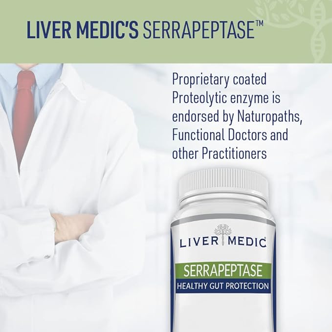 Serrapeptase Pure Digestive Enzymes (Enteric Coated) – Premium Healthy Gut Protection & Liver Support – Non-GMO, Vegan Liver Supplement for Gut Health. Digestive Enzymes & Tissue Support (60 Caps)