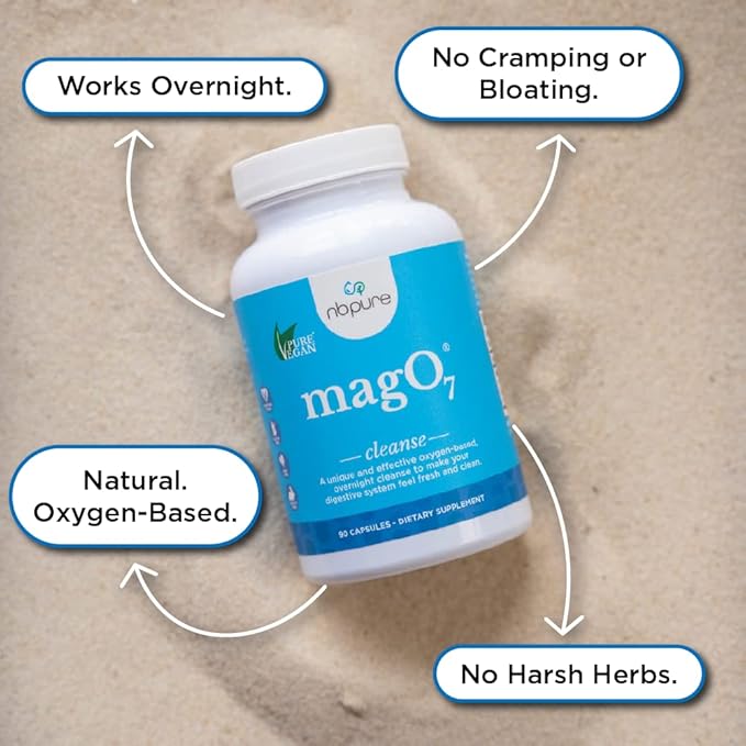 nbpure MagO7 - Natural Colon Cleanse & Detox | Occasional Constipation Relief, Stool Softening, & Bloating Support for Men & Women | Ozonated Magnesium Oxide, 90 Capsules