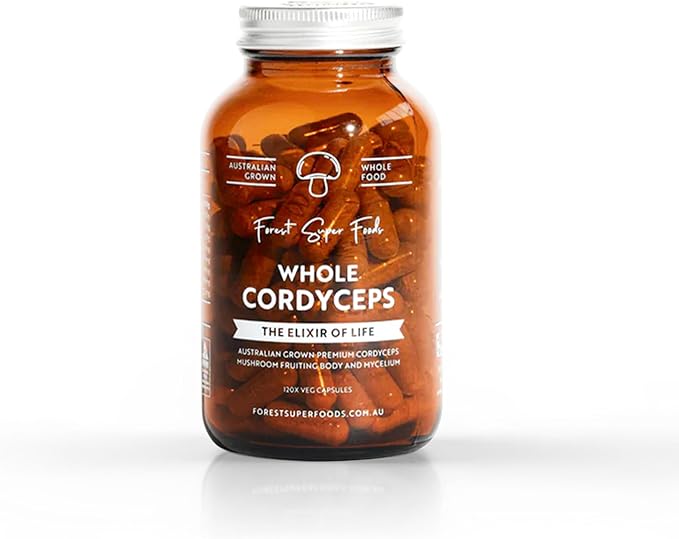 Full Spectrum Cordyceps Mushroom Capsules | 2400mg dosage | Grown in Australia + mycelium | 120 count | Cordyceps militaris by Forest Super Foods