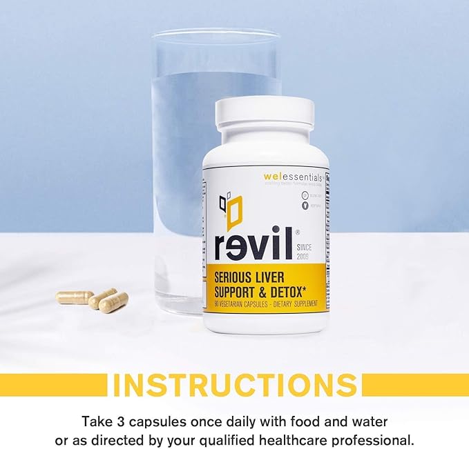 drinkwel WELESSENTIALS Liver and Herbal Support - 90 Vegetarian Capsules - Revil Dietary Supplement with Organic Milk Thistle, Burdock Vitamin C - Gluten-Free
