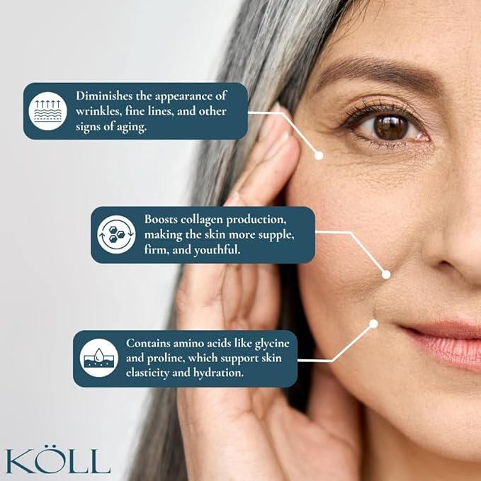 KÖLL Marine Collagen Peptides Powder, Unflavored & Sugar-Free | 10,000mg Hydrolyzed Collagen Supplements | Wild-Caught Sourced, Non-GMO & Zero Preservatives Type 1 Collagen for Bone & Skin Health