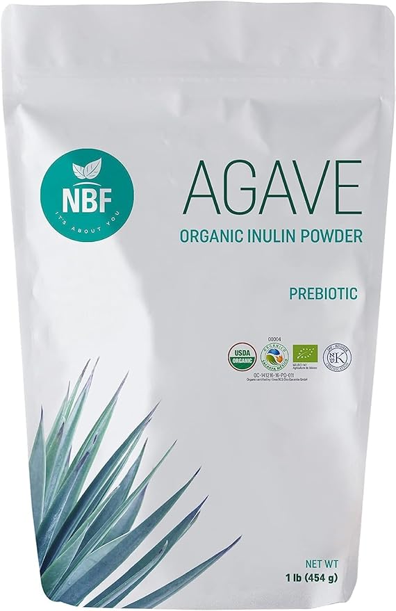NBF NATURA BIO FOODS - Organic Agave Inulin Powder | Prebiotic Fiber Supplement | Gut Support | No Flavor or Aftertaste | Vegan & Keto Friendly | 16 Oz, 1 Pound (Pack of 1)