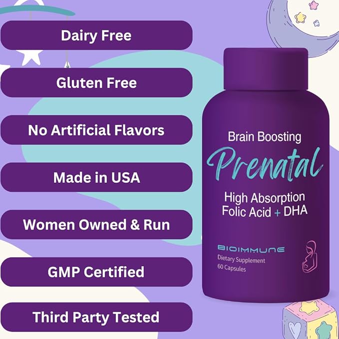 Ultra Strength Bio-Available Prenatal Vitamins for Women, Naturally Occurring Methylated Folate Folic Acid, DHA Omega 3. Supports Brain Development, Healthy Fetal Development