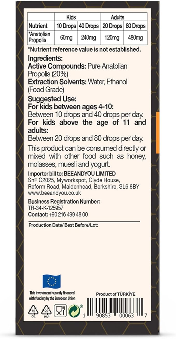 Bee and You Propolis Liquid Extract Drops, 30% Propolis, Ultra Pure, Immune Support Supplement, Sore Throat, Allergy Relief, Respiratory, Antioxidants, Keto, Paleo, Gluten-Free, 1 Fl Oz