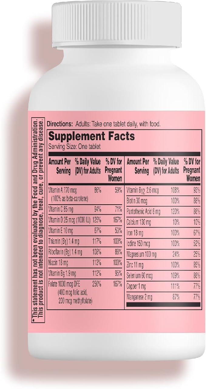 One A Day Pregnancy Planning Prenatal Multivitamin for Women, Pre Pregnancy Vitamins for Women with Methylfolate, Folic Acid, Zinc, Vitamin B12 & Vitamin D to Support Reproductive Health, 60 Tablets
