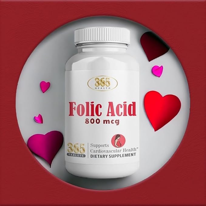 365 Health Folic Acid 800mcg (0.8mg) Vitamin B9-365 Tablets I Supports Cardiovascular, Essential Prenatal & Postnatal Vitamin, Non-GMO and Vegan