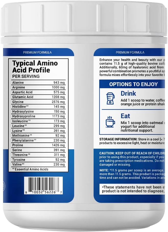 Collagen Peptides Powder with Hyaluronic Acid – Hydrolyzed Protein for Men & Women – Unflavored Collagen Supplement – Clean & Simple Ingredients – Skin Hair Nail & Joint Support - 483 g