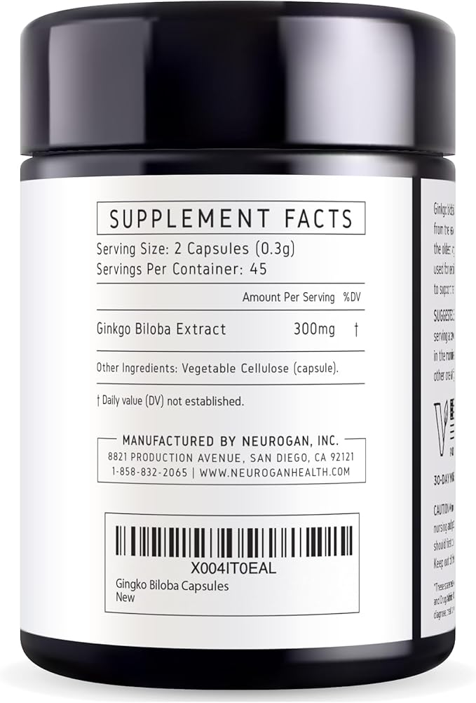 Neurogan Ginkgo Biloba Capsules 13,500,mg | Cognitive Health Supplements for Memory & Focus | Ginkgo Biloba Herbal Supplement, 300mg Per Serving, 90 Ct | Made in USA