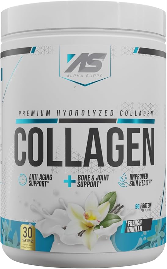 Premium Hydrolyzed Collagen Protein Powder - Collagen Peptides Supplement for Men & Women with Digestive Enzymes - 30 Servings (French Vanilla)