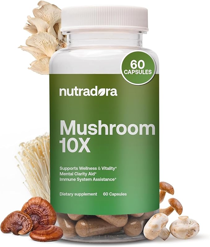 Mushroom Supplement -10 Mushrooms Blend, Reishi, Lions Mane, Cordyceps, Chaga, Turkey Tail, Maitake, Shiitake, Chaga, Nootropic Complex