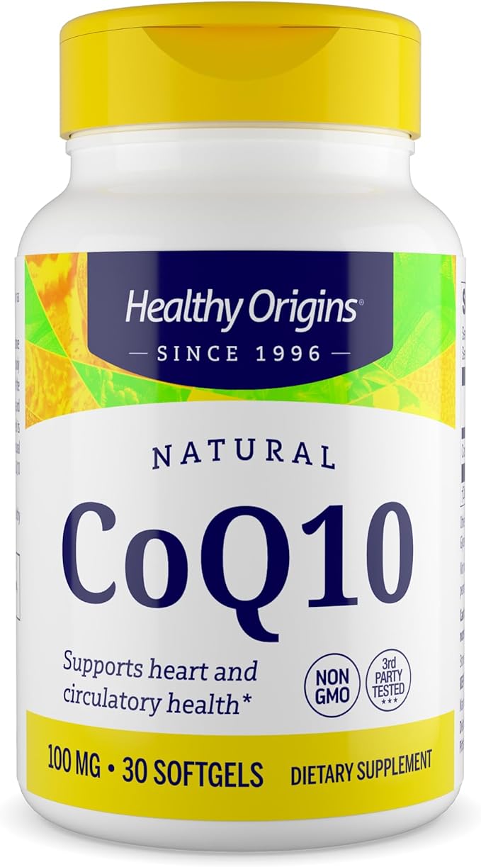 Healthy Origins® CoQ10 100 mg – Natural Trans-Isomer Ubiquinone – Yeast Fermented, Supports Heart Health & Cellular Energy – Non-GMO 30 Softgels