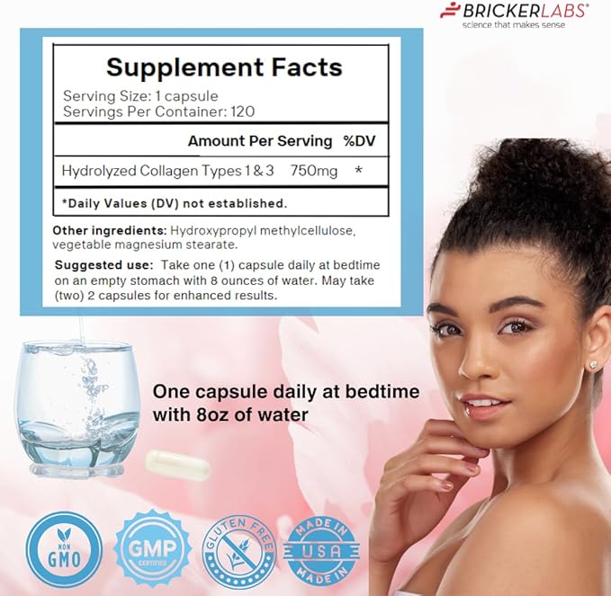 Collagen for Men & Women - Type I, III Hydrolized Collagen Supplement 750mg, 1 Collagen Capsule Daily - 120 Servings