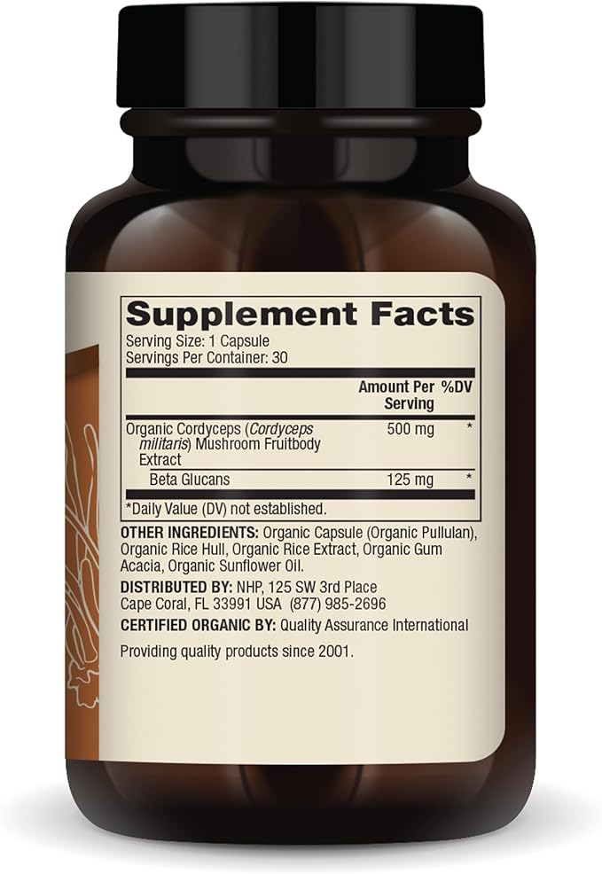 Dr. Mercola Organic Cordyceps Mushroom Extract, 30 Servings (30 Capsules), 500 mg Per Capsule, Dietary Supplement, Immune Support, Non-GMO, Certified USDA Organic