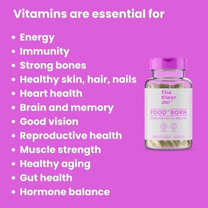 Food-Born Multivitamins for Women - 13 Daily Vitamins and 8 Minerals: A D2 C K1 E B1 B6 B12, Selenium, Zinc, Iron, etc Essentials for Health, Food-Based Bioactive Vitamins, Vegan, 60-Capsule