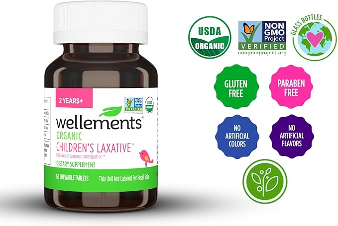 Wellements Organic Children's Laxative, Gentle Constipation Relief for Kids, Made with Organic Senna Leaf, USDA Certified Organic and Non-GMO, Free from Gluten, Artificial Colors and Flavors, Ages 2+