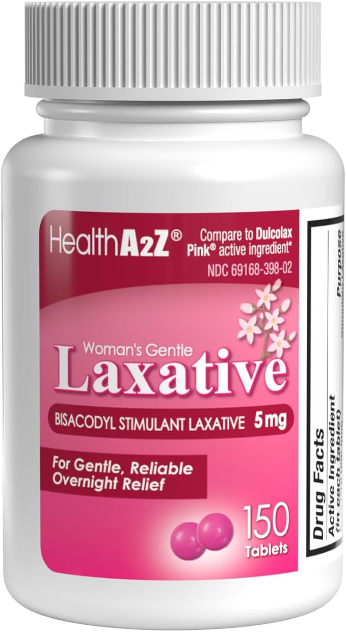 HealthA2Z® Woman's Gentle Laxative | Bisacodyl Stimulant Laxative 5mg | Constipation Relief | Gentle and Reliable | Overnight Relief (150 Tablets)