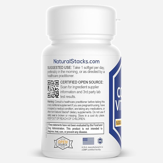 NATURAL STACKS Vitamin D 5000 IU Supplement - with Coconut Oil for Optimal Absorption - Vitamin D Pills for Immunity & Cell Growth - D3 125mcg Cholecalciferol Supplement - 30 D3 Servings