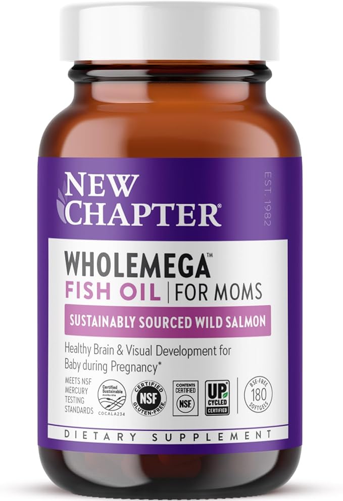 New Chapter Wholemega for Moms Fish Oil Supplement - Prenatal DHA with Omega-3 + Vitamin D3 for Prenatal & Postnatal Support - 180 ct, 500mg Softgels