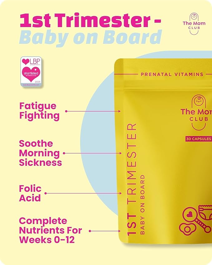 Pregnancy Vitamins for Women – 1st Trimester Prenatal Supplement with Folic Acid, Iron, B6 & Ginger – Morning Sickness Relief & Baby Development – 30 Vegan Capsules