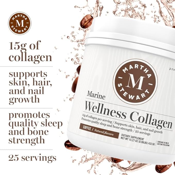 Martha Stewart Collagen Peptides Powder - Multi Collagen for Women | Healthy Supplement for Skin, Hair, Nails, and Bone Strength | 15g Protein | Coffee | 25 Servings