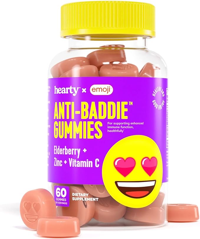 HEARTY Immune Support Gummies, Elderberry, Zinc & Vitamin C Gummies for Kids & Adults, Kid Vitamins for Immune System Support, Adult Immunity Supplement, Non-GMO, 60 Gummy Count