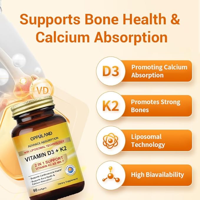 Vitamin D3 + K2 5000 IU - Liposomal Technology for Enhanced Absorption - MK-7 Vitamin K2 100mcg - Supports Bone & Calcium Metabolism - D3K2 Supplement for Men & Women - 90 Softgels
