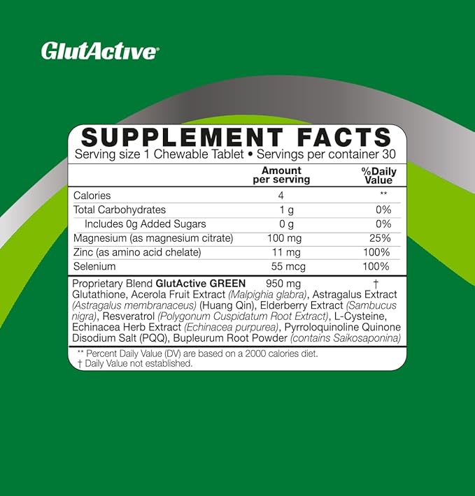 Green 950mg | Immune Support | Glutathione | Antioxidant, Detox, Increase Immunity, Energy, Strengthen & Cellular Protect | 60 Chewable Tablets (60ct)