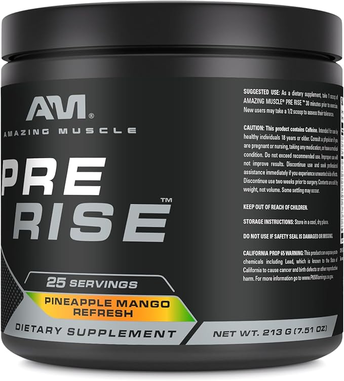 Pre Rise | Pre-Workout Powder Supplement with Caffeine & Beta-Alanine for Men & Women | 25 Servings (25 Servings, Pineapple Mango Refresh)
