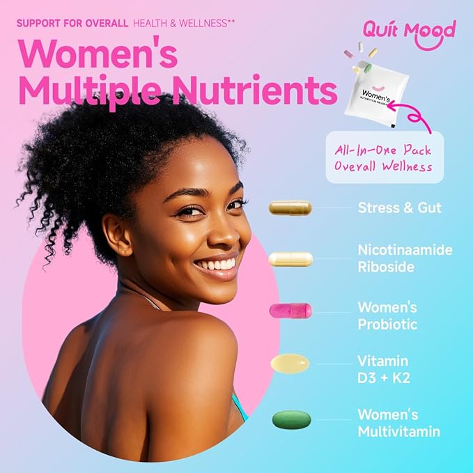 Daily Women Multivitamin Packs - All in One with Vitamin A, D3, K2, B12, NAD, CoQ10, Digestion, L-Theanine, Skin, probiotics for Women, Female Wellness Support Supplement, 30 Packs