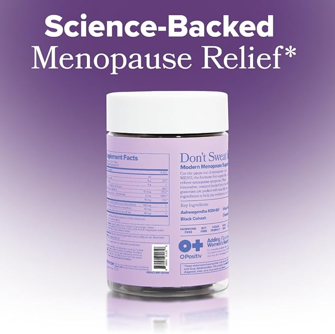 O Positiv MENO Gummies for Menopause, 30 Servings (Pack of 1) - Hormone-Free Supplements for Women with Black Cohosh & Ashwagandha KSM-66 - Helps Alleviate Hot Flashes, Night Sweats, & Mood Swings