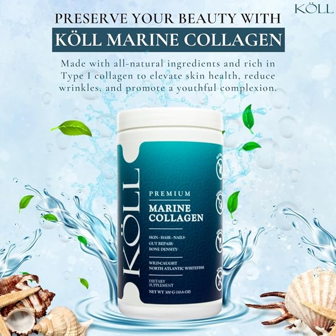 KÖLL Marine Collagen Peptides Powder, Unflavored & Sugar-Free | 10,000mg Hydrolyzed Collagen Supplements | Wild-Caught Sourced, Non-GMO & Zero Preservatives Type 1 Collagen for Bone & Skin Health